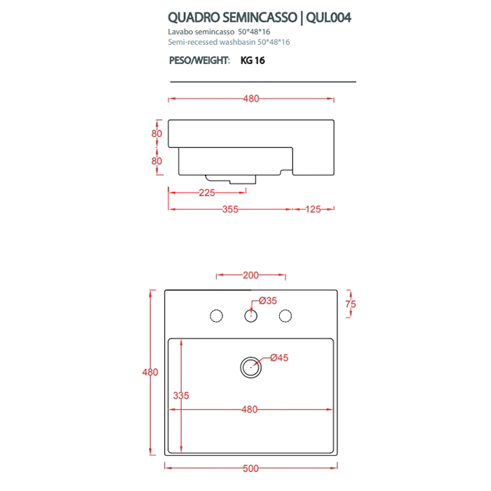 Раковина Artceram Quadro QUL004 50х48 ФОТО