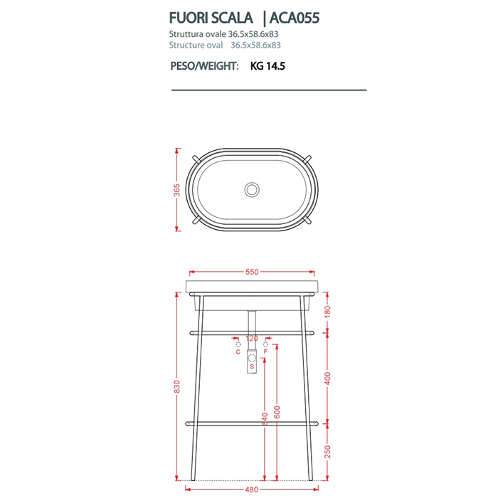 Консоль металлическая под раковину Artceram Fuori Scala ACA055 36.5x58.6 ФОТО