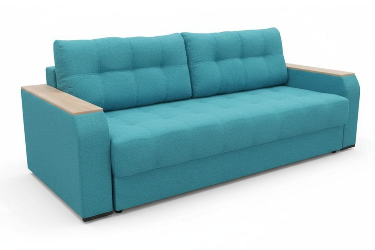 Диван прямой Мальта 2 БД Еврокнижка накладка Светлое дерево велюр Визит (Vizit) 111