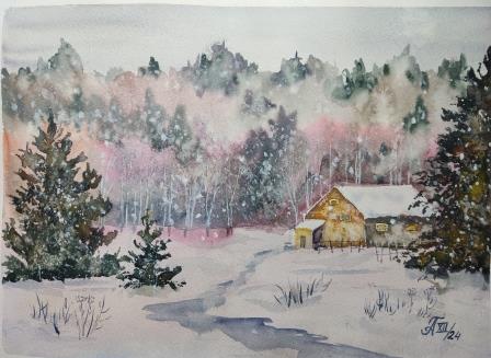 Акварель "Снегопад"