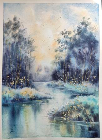 Акварель "Синий лес"