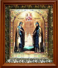 Икона Сергий и Герман Валаамские в киоте с басмой Виноградная Лоза (UV-печать)(30848)