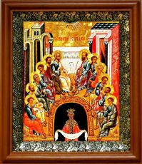 Икона Сошествие Святого Духа на апостолов в киоте с басмой Виноградная Лоза (UV-печать)(30904)