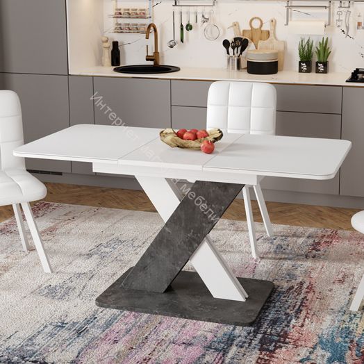 Стол обеденный раздвижной «Люксембург» Тип 1 Ателье темный, Белый, Стекло белое матовое