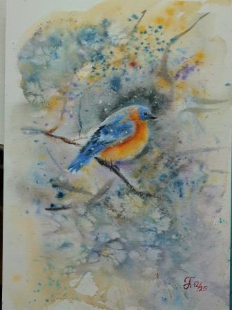 Акварель "Зимняя птичка"