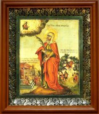 Икона Стефанида Дамасская в киоте с басмой Виноградная Лоза (UV-печать)(30932)