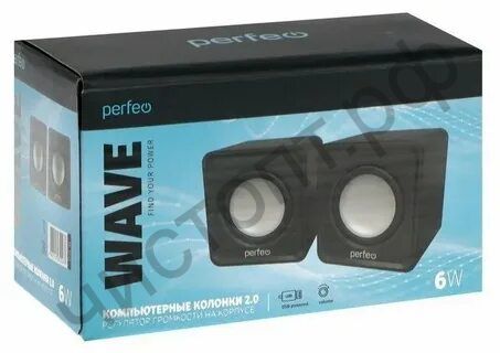 Актив.колонки 2.0 Perfeo "WAVE", 2х3 Вт (RMS), черный, пит. USB (PF-128-B) мятая упаковка !!!