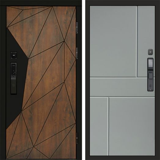 Входная дверь ВДК Геометрия с электронным замком - Горизонт Грей софт