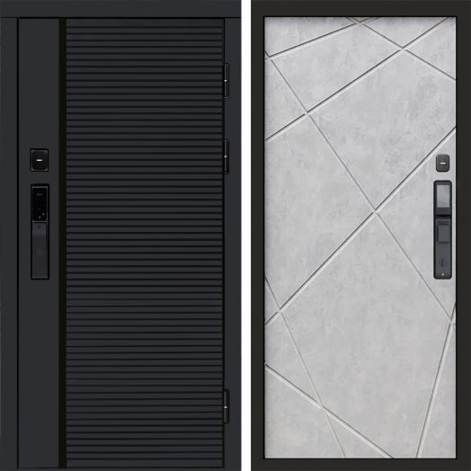 Входная дверь ВДК Блэк Лайн с электронным замком - Лучи Бетон светлый