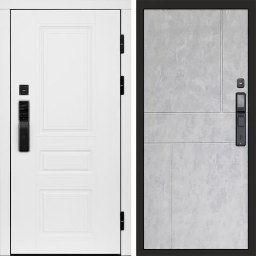 Входная дверь ВДК Орегон Вайт с электронным замком - Горизонт Бетон светлый