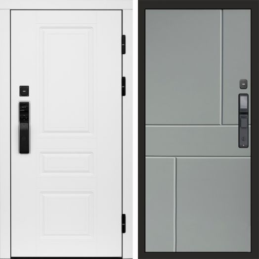 Входная дверь ВДК Орегон Вайт с электронным замком - Горизонт Грей софт