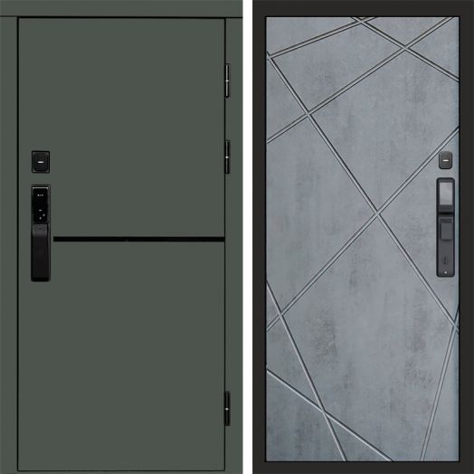 Входная дверь ВДК Тренд Грин с электронным замком - Лучи Бетон темный
