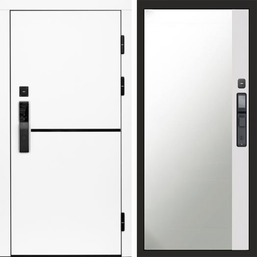 Входная дверь ВДК Тренд Вайт с электронным замком - Широкое зеркало фацет Белый софт