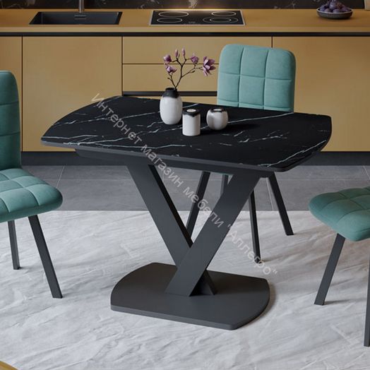 Стол обеденный «Салерно» Тип 1 Черный муар, Стекло черный мрамор