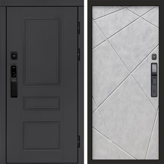 Входная дверь ВДК Орегон Графит с электронным замком - Лучи Бетон светлый