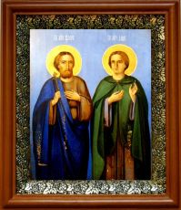 Икона Флор и Лавр в киоте с басмой Виноградная Лоза (UV-печать)(31031)