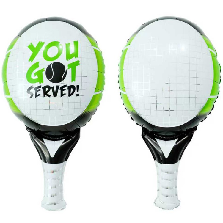 Ракетка теннисная двухсторонняя зеленая шар фигурный фольгированный с гелием