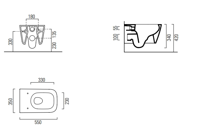 Безободковый унитаз подвесной GSI NUBES 961511 350 мм х 550 мм, без крепления, белый глянцевый ФОТО