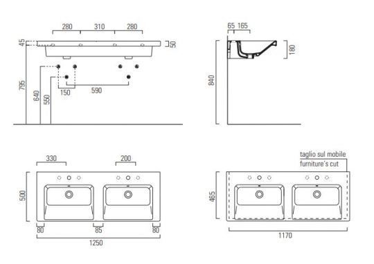 Двойная раковина GSI NORM 8627111 125х50 см схема 2