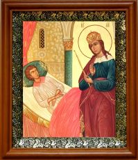 Икона Целительница в киоте с басмой Виноградная Лоза (UV-печать)(31061)