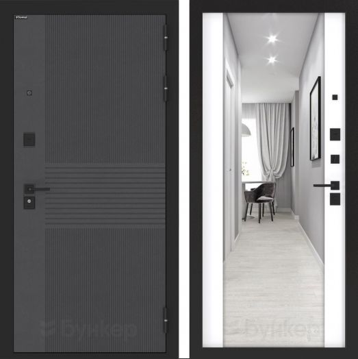 Входная дверь Бункер БН 05 - Зеркало максимум Белый софт