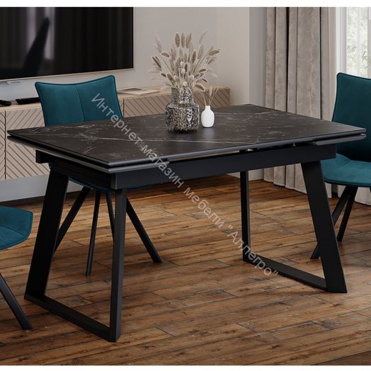 Стол обеденный раздвижной «Стоун» Тип 1 Черный муар, Керамика матовая черный мрамор