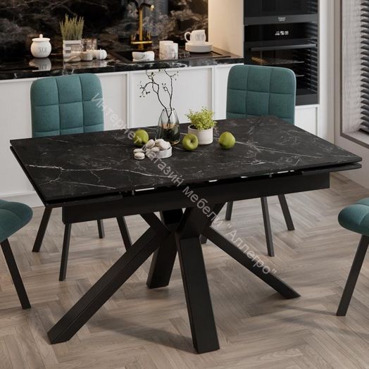 Стол обеденный "Дерби" Тип 1 Черный муар, Керамика матовая черный мрамор