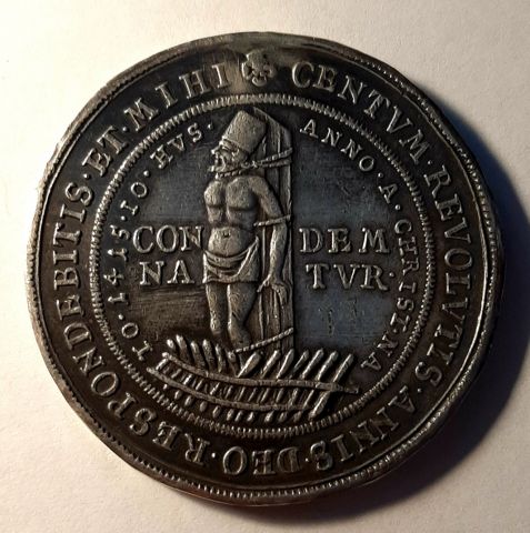 1 талер 1715 Сожжение Яна Гуса RARE Чехия Богемия UNC Саксония Германия Империя