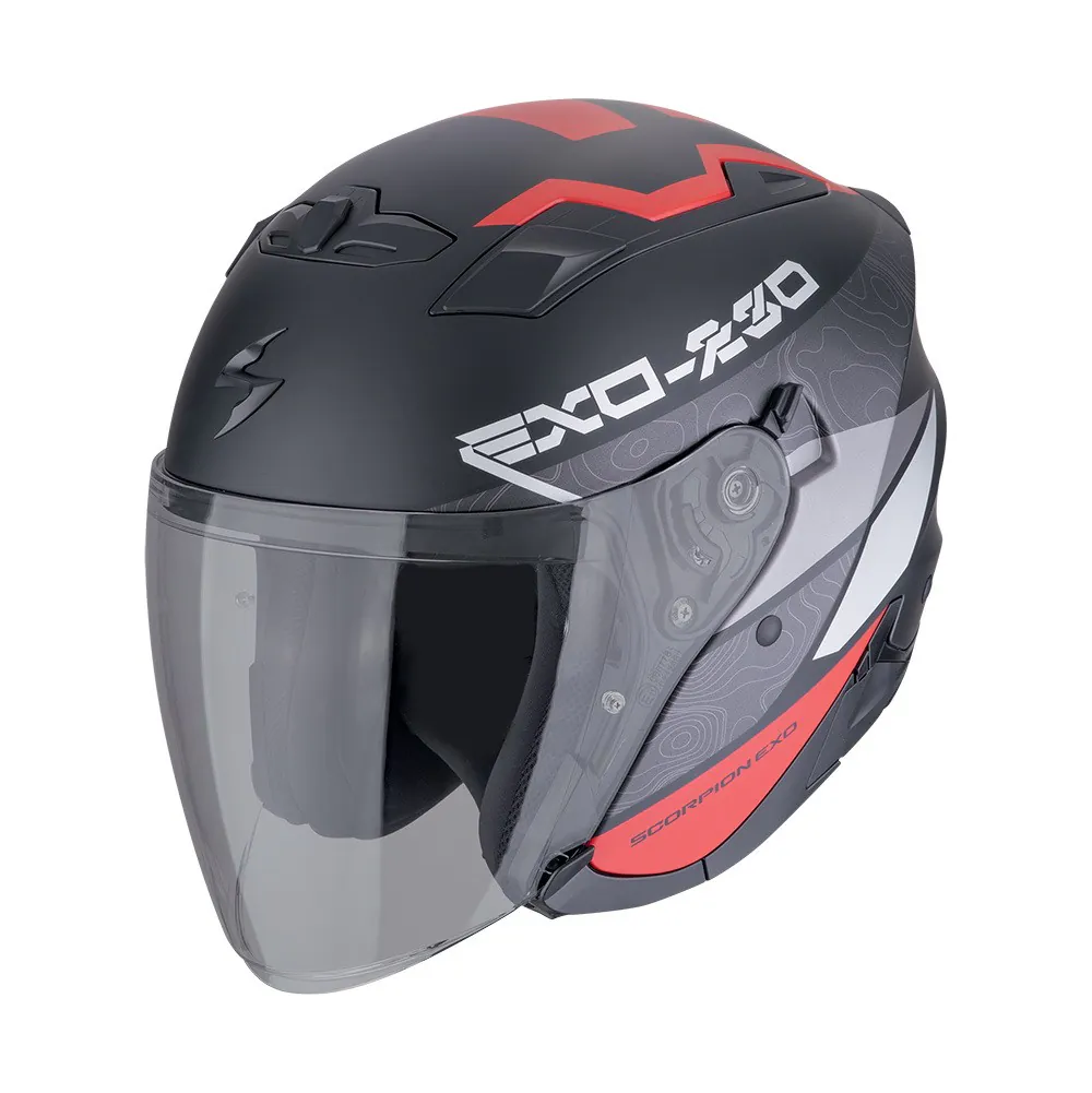 SCORPION EXO Мотошлем EXO-230 BAND, цвет Черный Матовый/Красный/Серебристый