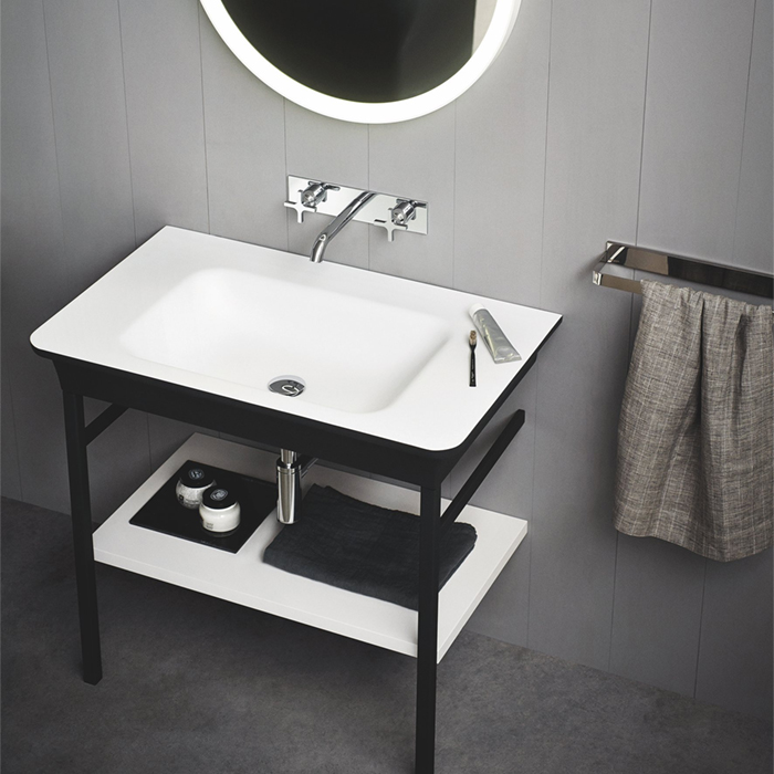 Изображение Раковина Agape Novecento XL на стальной базе 90x55x13 см напольная