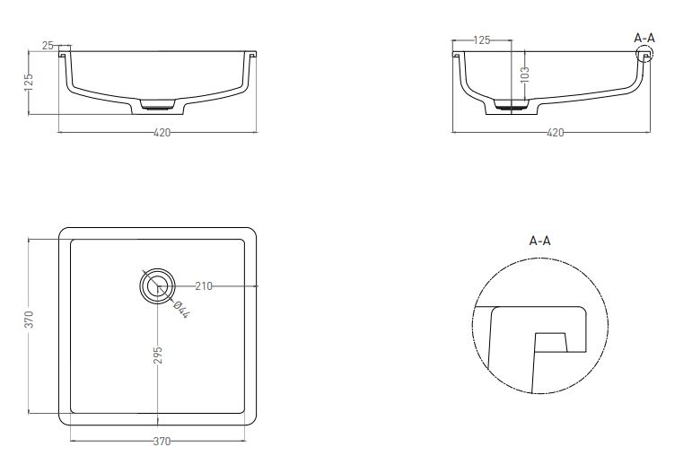 Белая встраиваемая раковина Salini Marea 07 42х42 ФОТО