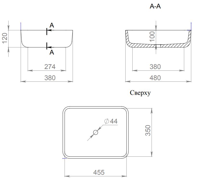 Белая прямоугольная раковина для ванной комнаты Salini Gloria 309 48x38 см 1102209M ФОТО