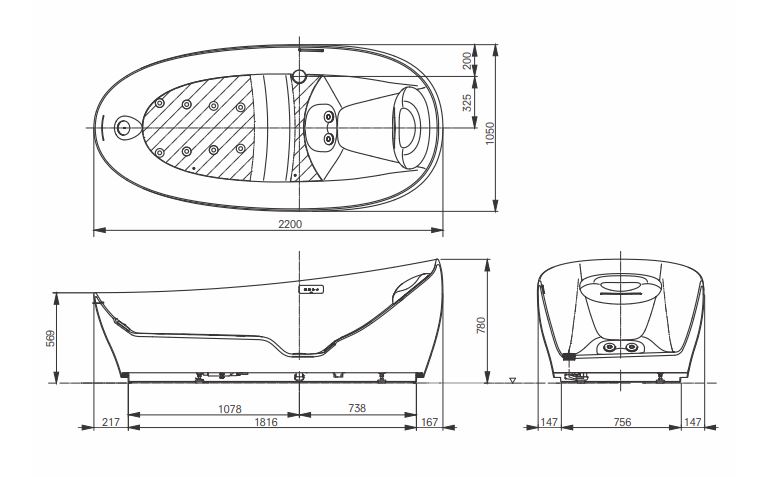 Отдельностоящая парящая ванна Toto Zero Dimension 220x105x78 см PJYD2200PWEE#GW ФОТО