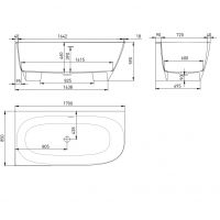 Белая угловая каменная ванна Salini Sofia Corner 170x85 102514G схема 8