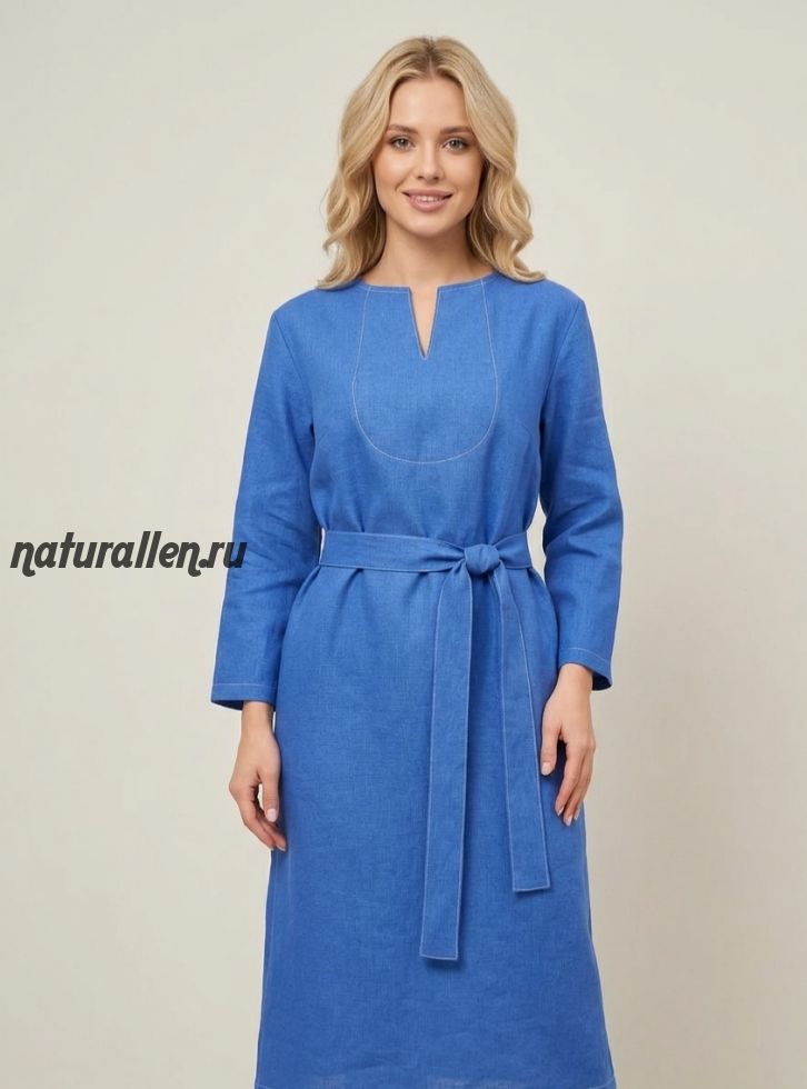 Льняное платье-бохо с поясом 44-54 ряд