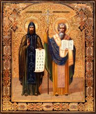 Рукописная икона Кирилл и Мефодий на липовой доске (ктг9-22136)