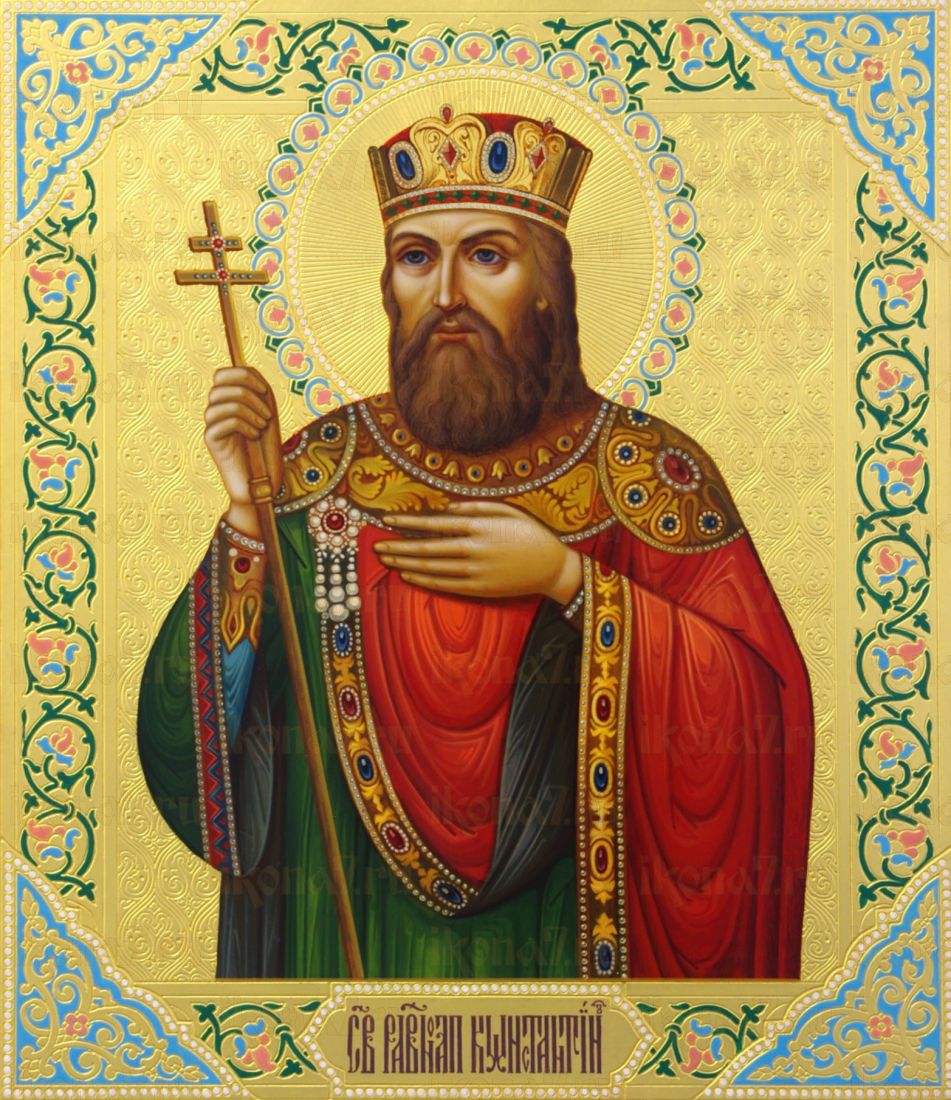 Рукописная икона Константин Великий Равноапостольный на липовой доске (ктг9-22139)