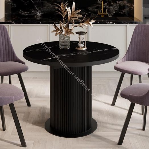 Стол обеденный раздвижной «Эридан» Тип 1 Черный муар, Стекло матовое черный мрамор