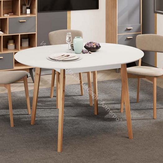 Стол обеденный раздвижной «Форли» Тип 1 - Б-161 Белый матовый, Натуральное дерево