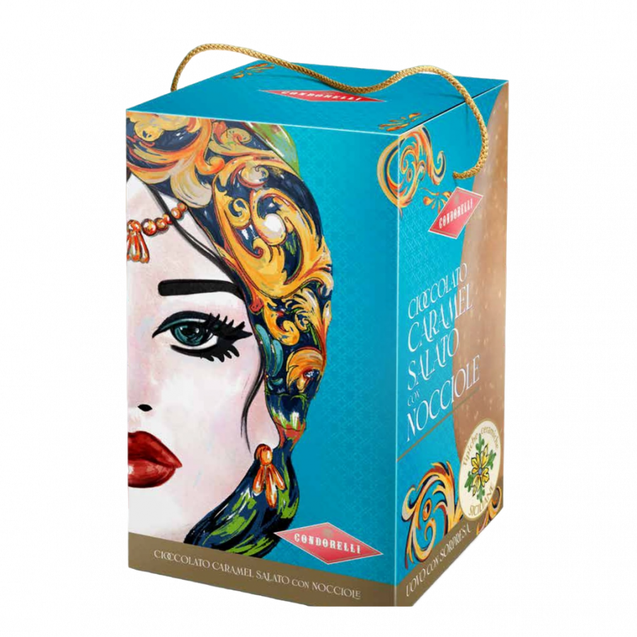 Яйцо из белого шоколада соленая карамель с фундуком (с сюрпризом), Condorelli, 250 г, uovo di cioccolato bianco al caramello salato con nocciole 250 g