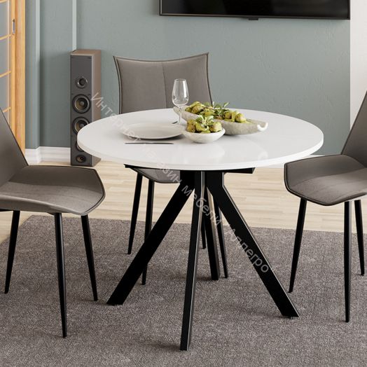 Стол обеденный раздвижной «Дуглас» Тип 2 Черный муар, Стекло глянцевое белое