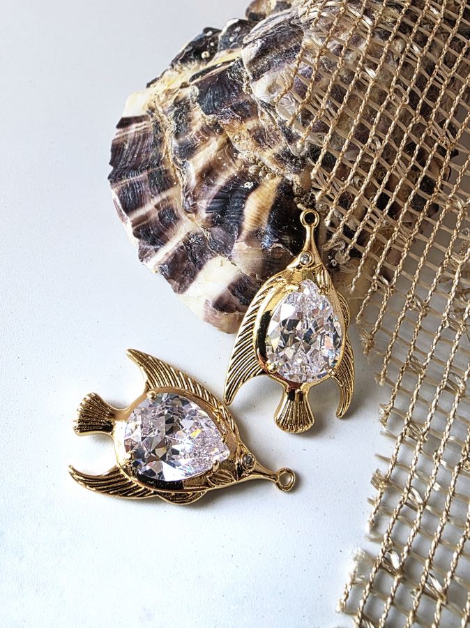 Подвеска рыба, серебро с позолотой, 2 шт/упак