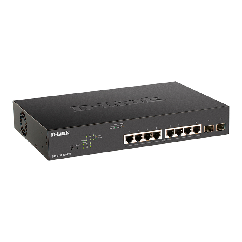 Коммутатор D-Link DGS-1100-10MPV2 8-PoE Smart 10-ports, DGS-1100-10MPV2/A3A