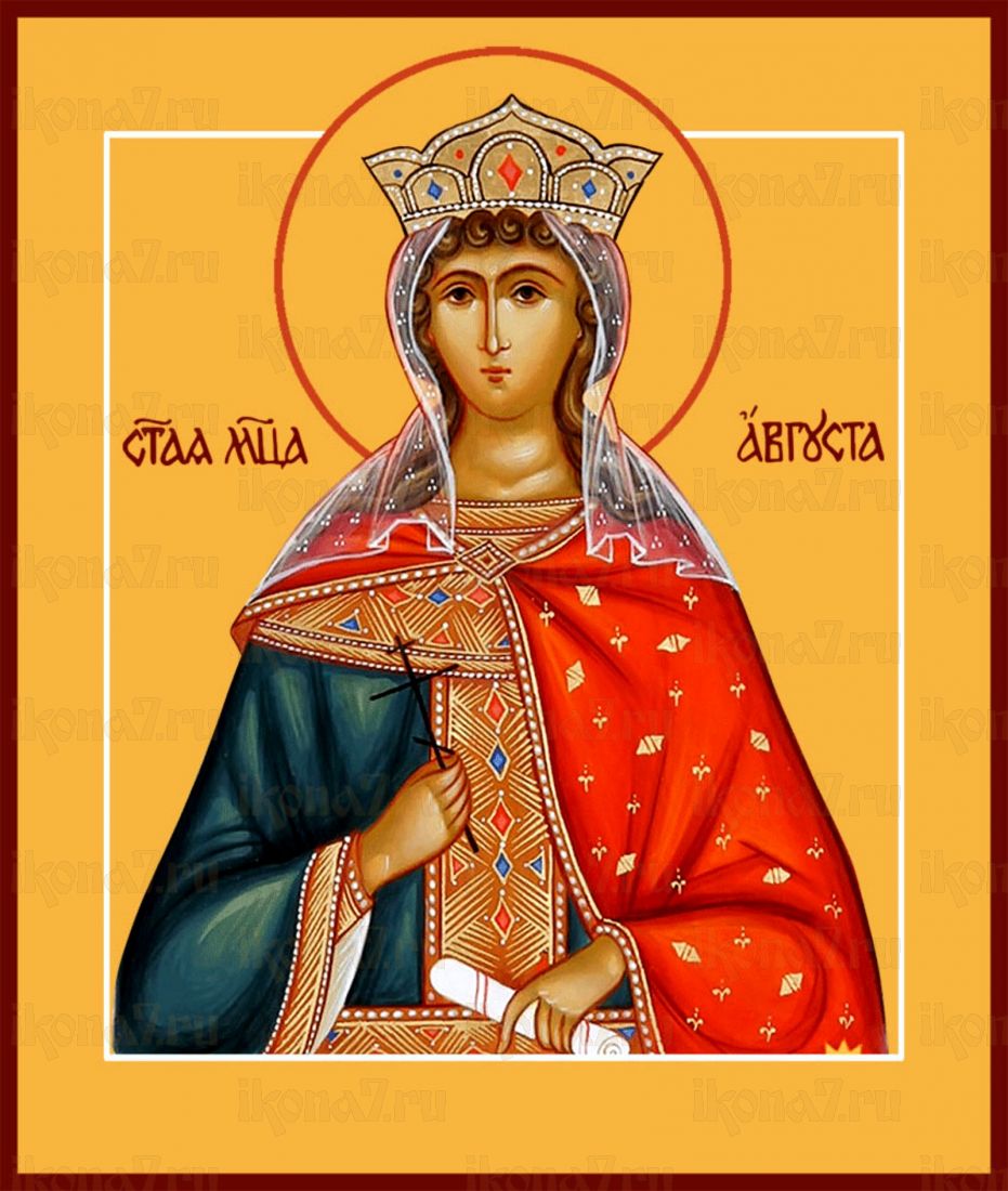Рукописная икона Августа (Василисса) Римская на липовой доске (22452)