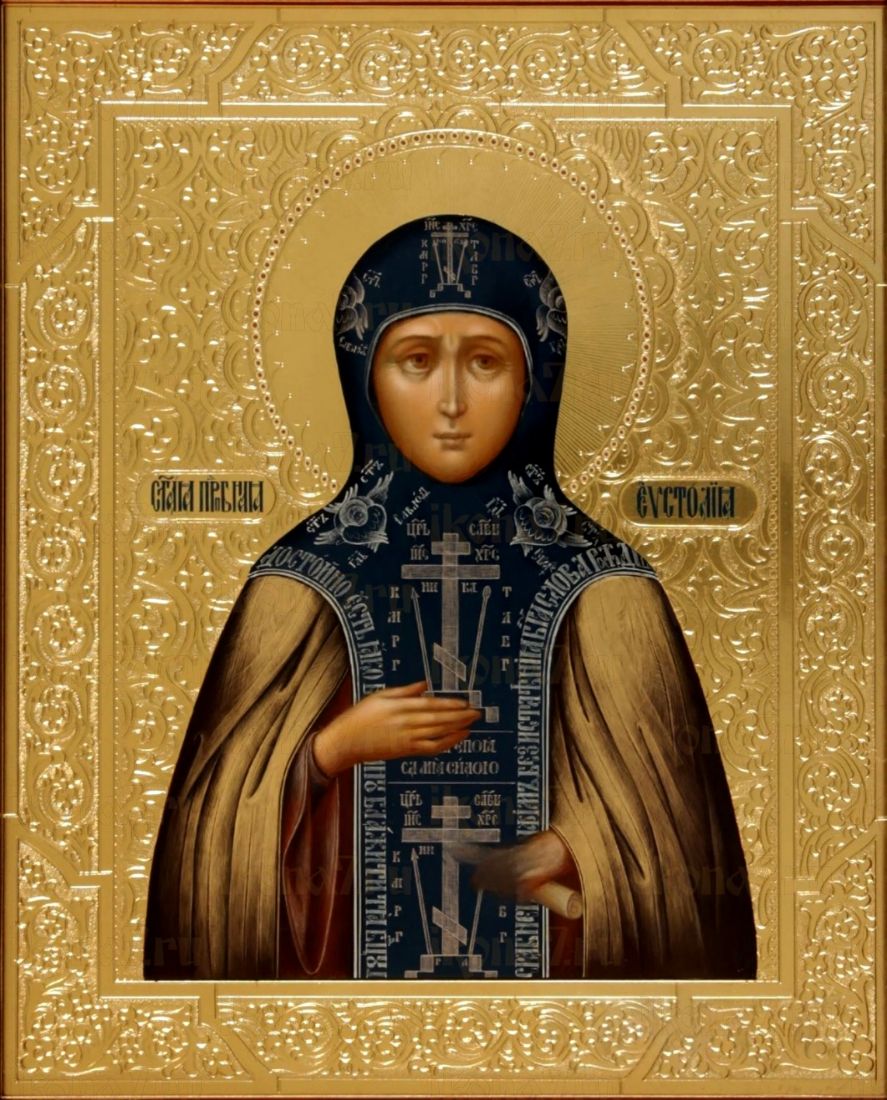 Рукописная икона Евстолия Константинопольская на липовой доске (22466)
