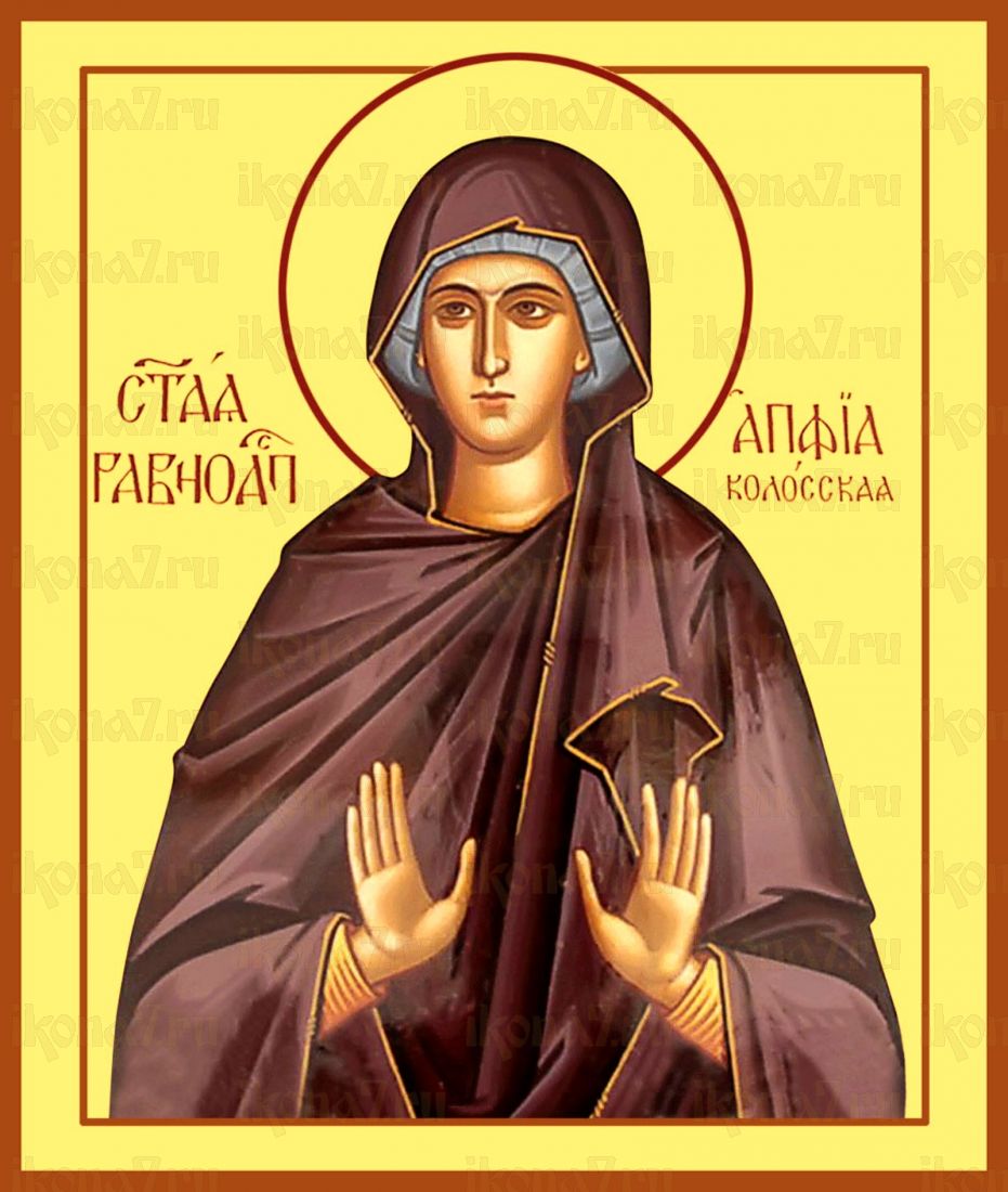 Рукописная икона Апфия (Аппия) Колосская на липовой доске (22476)