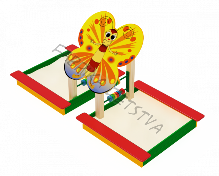 Песочница двойная Бабочка   1450х3160х1690 ИО 07-507