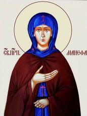 Рукописная икона Манефа Гомельская на липовой доске (22480)