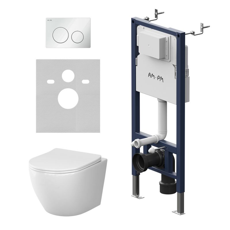 Комплект инсталляции AM.PM PrimeFit унитаз Like AquaSpin 2.0, клавиша белая IS90101.801901