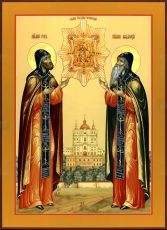 Амфилохий и Иов Почаевские икона рукописная на липовой доске (22558)